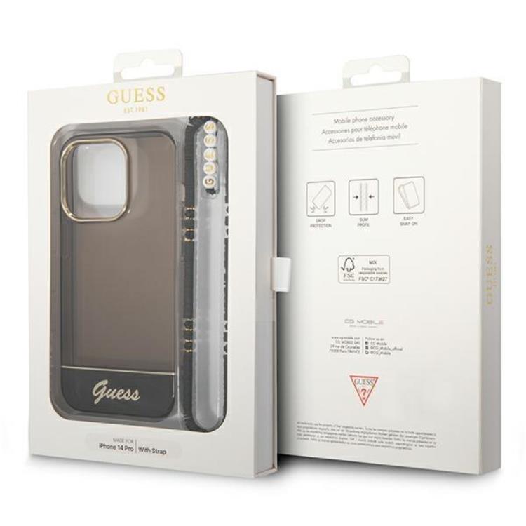 Guess GUESS iPhone 14 Pro Skal Translucent Pearl Strap - Svart