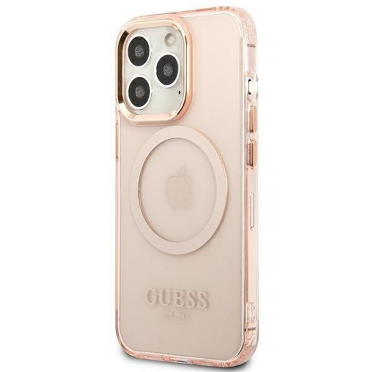 Guess GUESS iPhone 13 Pro Max Skal MagSafe Gold Outline Translucent - Rosa