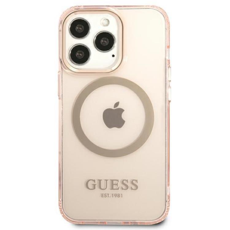 Guess GUESS iPhone 13 Pro Max Skal MagSafe Gold Outline Translucent - Rosa