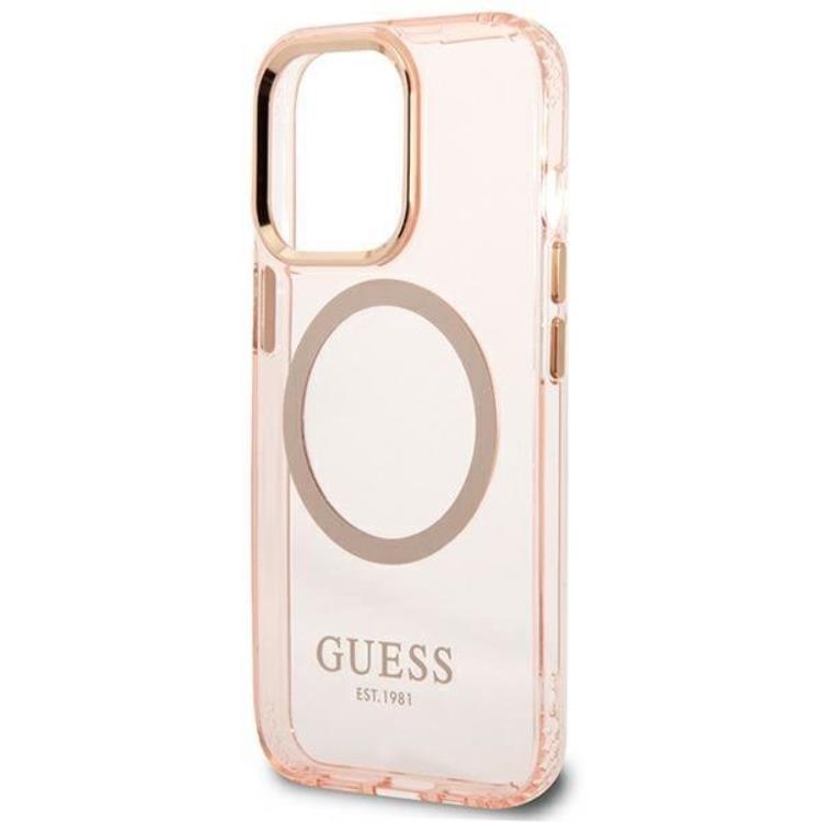 Guess GUESS iPhone 13 Pro Max Skal MagSafe Gold Outline Translucent - Rosa