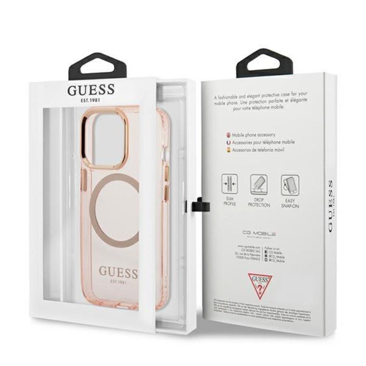 Guess GUESS iPhone 13 Pro Max Skal MagSafe Gold Outline Translucent - Rosa