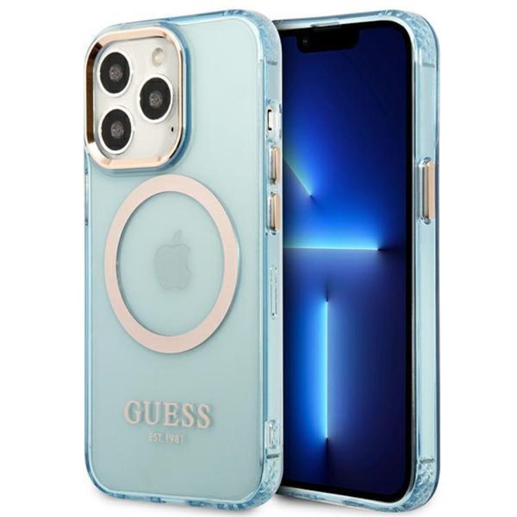 Guess GUESS iPhone 13 Pro Skal MagSafe Gold Outline Translucent - Blå