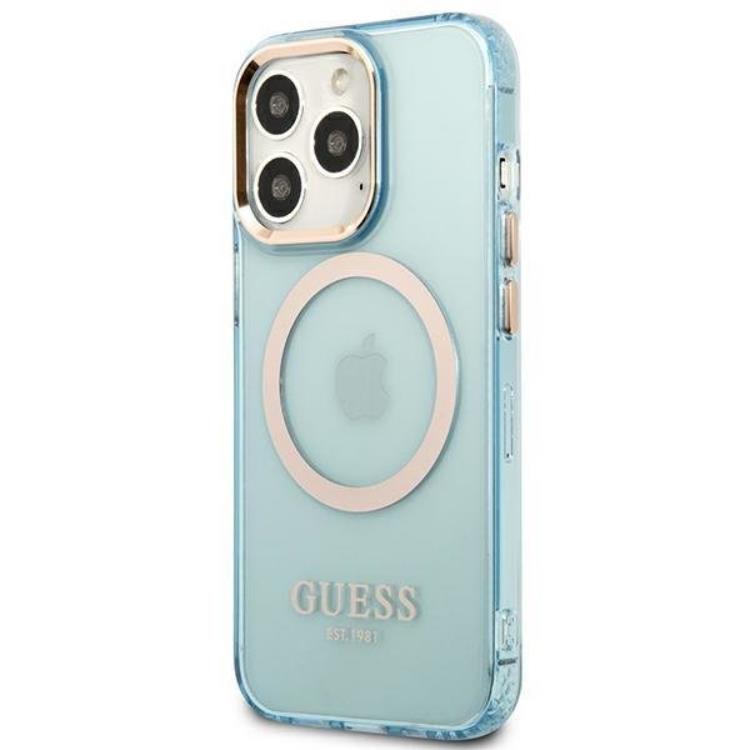 Guess GUESS iPhone 13 Pro Skal MagSafe Gold Outline Translucent - Blå