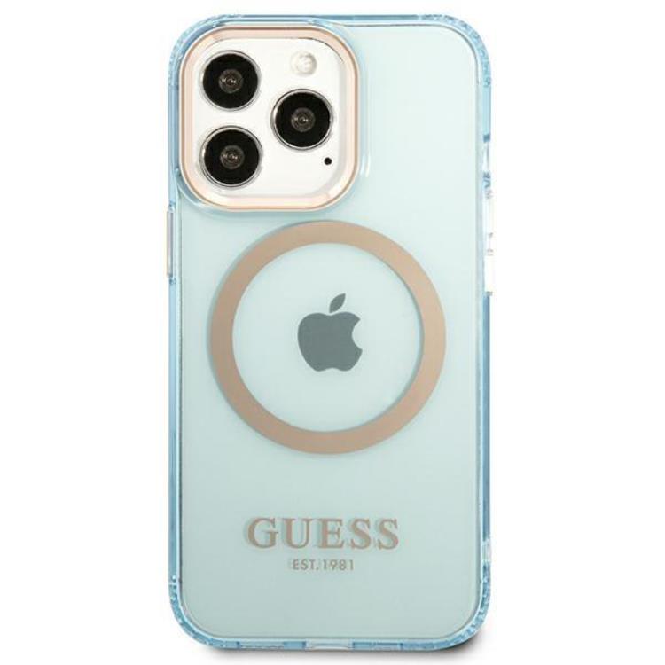 Guess GUESS iPhone 13 Pro Skal MagSafe Gold Outline Translucent - Blå
