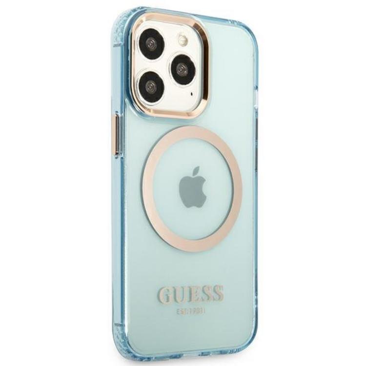 Guess GUESS iPhone 13 Pro Skal MagSafe Gold Outline Translucent - Blå