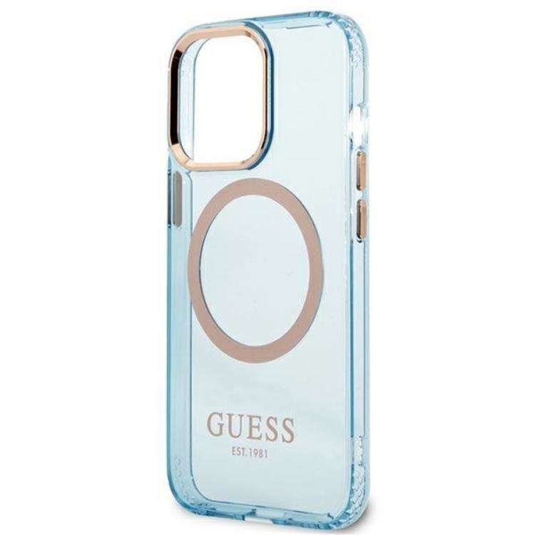 Guess GUESS iPhone 13 Pro Skal MagSafe Gold Outline Translucent - Blå