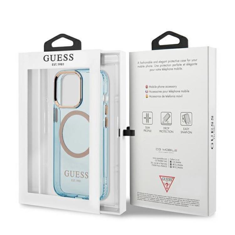 Guess GUESS iPhone 13 Pro Skal MagSafe Gold Outline Translucent - Blå