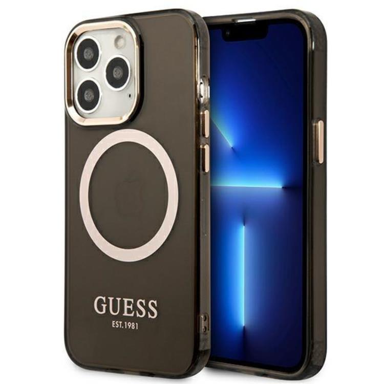 Guess GUESS iPhone 13 Pro Skal MagSafe Gold Outline Translucent - Svart