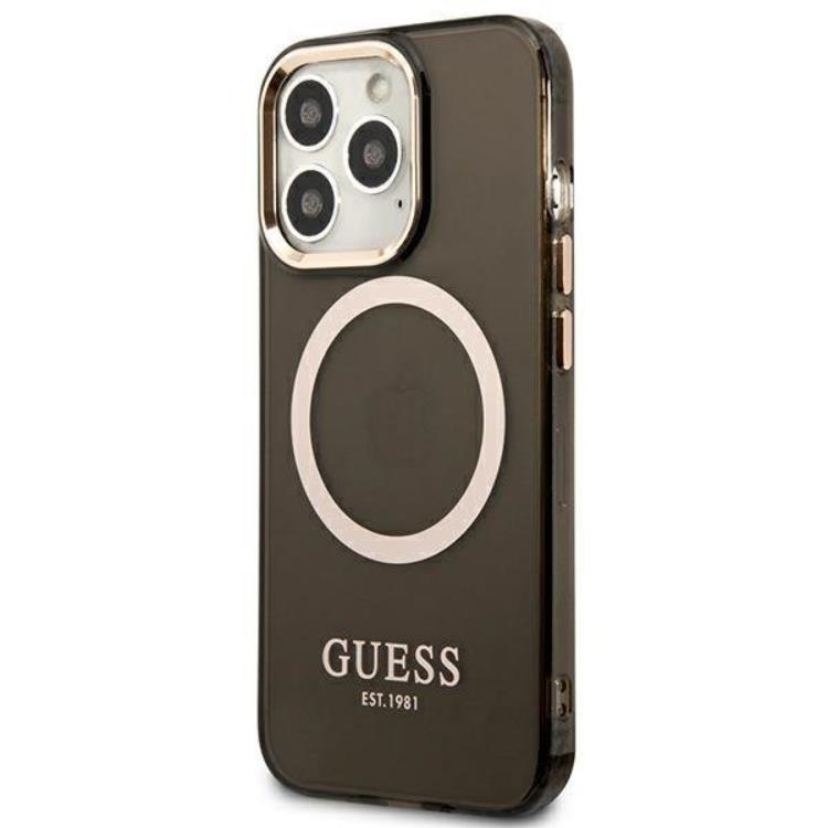 Guess GUESS iPhone 13 Pro Skal MagSafe Gold Outline Translucent - Svart