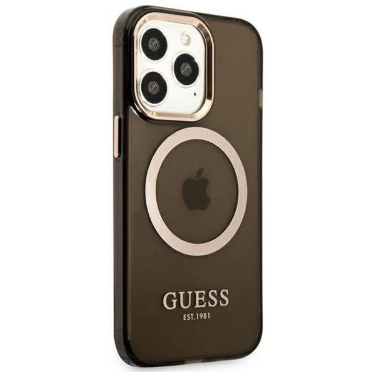 Guess GUESS iPhone 13 Pro Skal MagSafe Gold Outline Translucent - Svart