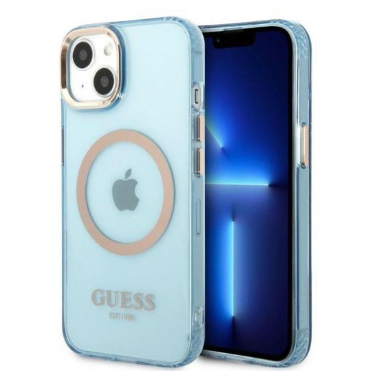 Guess GUESS iPhone 13 Skal MagSafe Gold Outline Translucent - Blå
