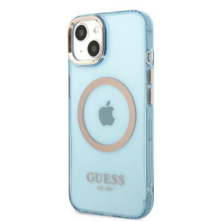 Guess GUESS iPhone 13 Skal MagSafe Gold Outline Translucent - Blå