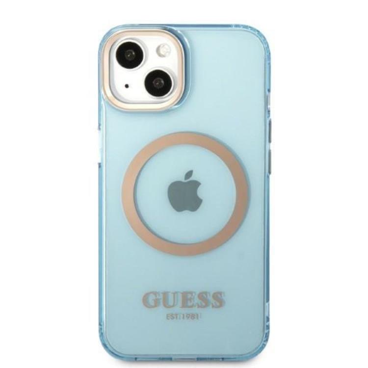 Guess GUESS iPhone 13 Skal MagSafe Gold Outline Translucent - Blå