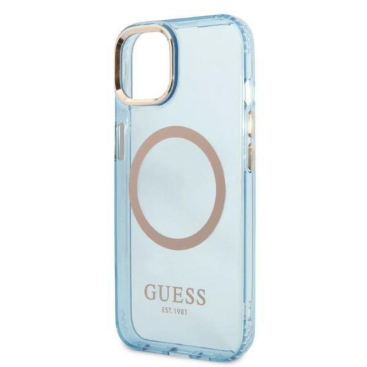 Guess GUESS iPhone 13 Skal MagSafe Gold Outline Translucent - Blå