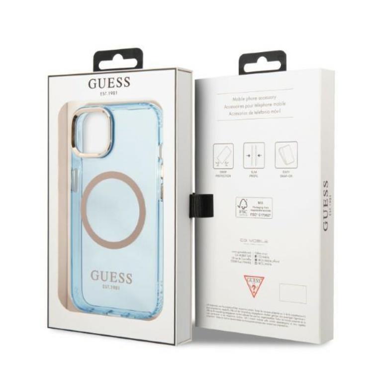 Guess GUESS iPhone 13 Skal MagSafe Gold Outline Translucent - Blå