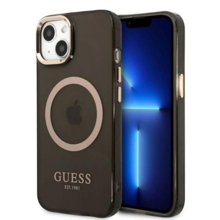 Guess GUESS iPhone 13 Skal MagSafe Gold Outline Translucent - Svart