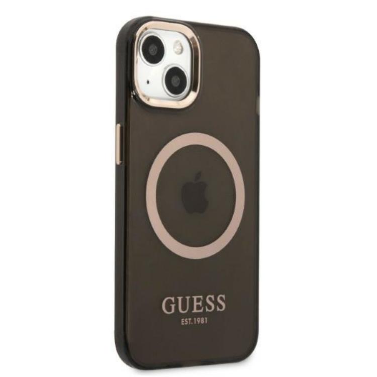 Guess GUESS iPhone 13 Skal MagSafe Gold Outline Translucent - Svart