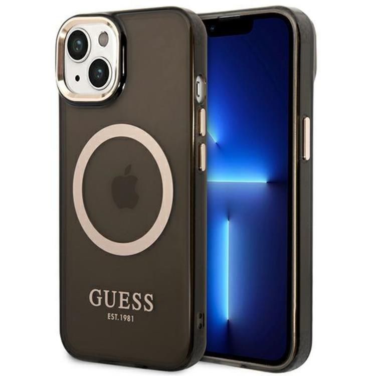 Guess GUESS iPhone 14 Plus Skal Magsafe Gold Outline Translucent - Svart