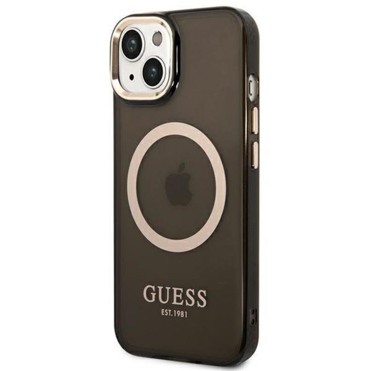 Guess GUESS iPhone 14 Plus Skal Magsafe Gold Outline Translucent - Svart