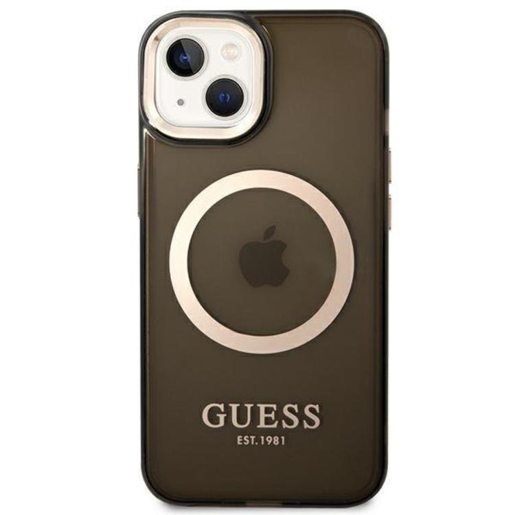Guess GUESS iPhone 14 Plus Skal Magsafe Gold Outline Translucent - Svart