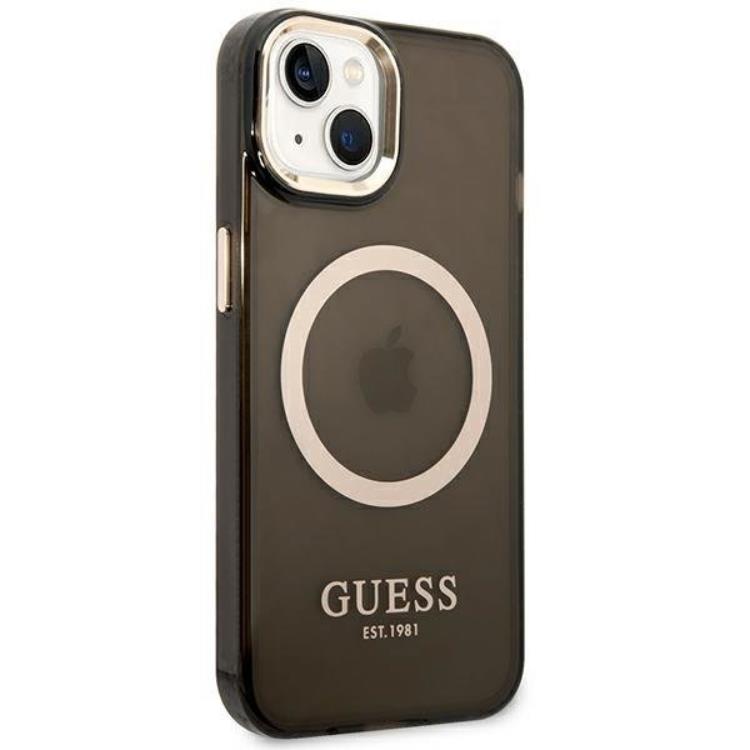 Guess GUESS iPhone 14 Plus Skal Magsafe Gold Outline Translucent - Svart