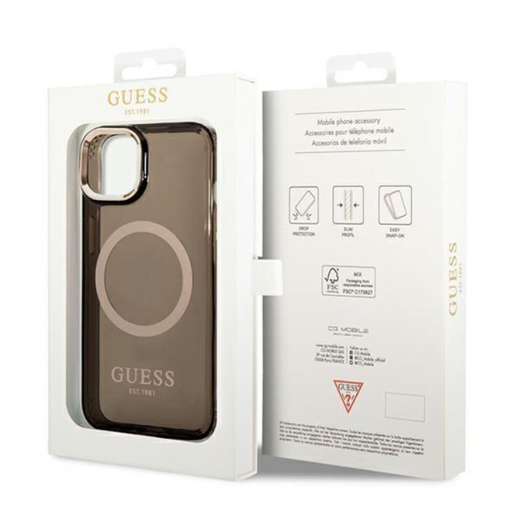 Guess GUESS iPhone 14 Plus Skal Magsafe Gold Outline Translucent - Svart