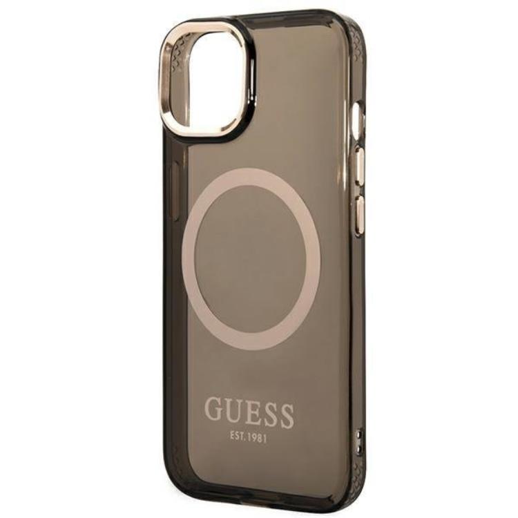 Guess GUESS iPhone 14 Skal Magsafe Gold Outline Translucent - Svart