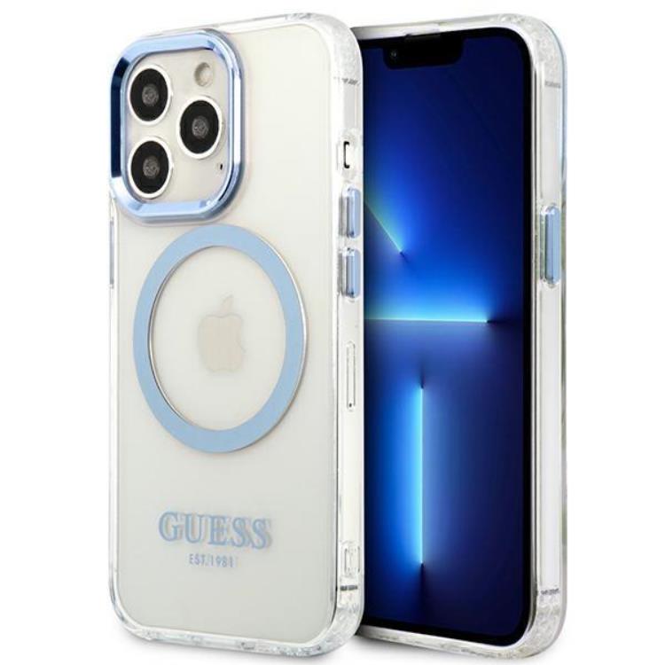 Guess Guess iPhone 13 Pro Skal Magsafe Metal Outline - Blå