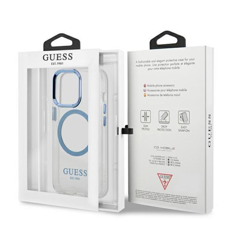 Guess Guess iPhone 13 Pro Skal Magsafe Metal Outline - Blå