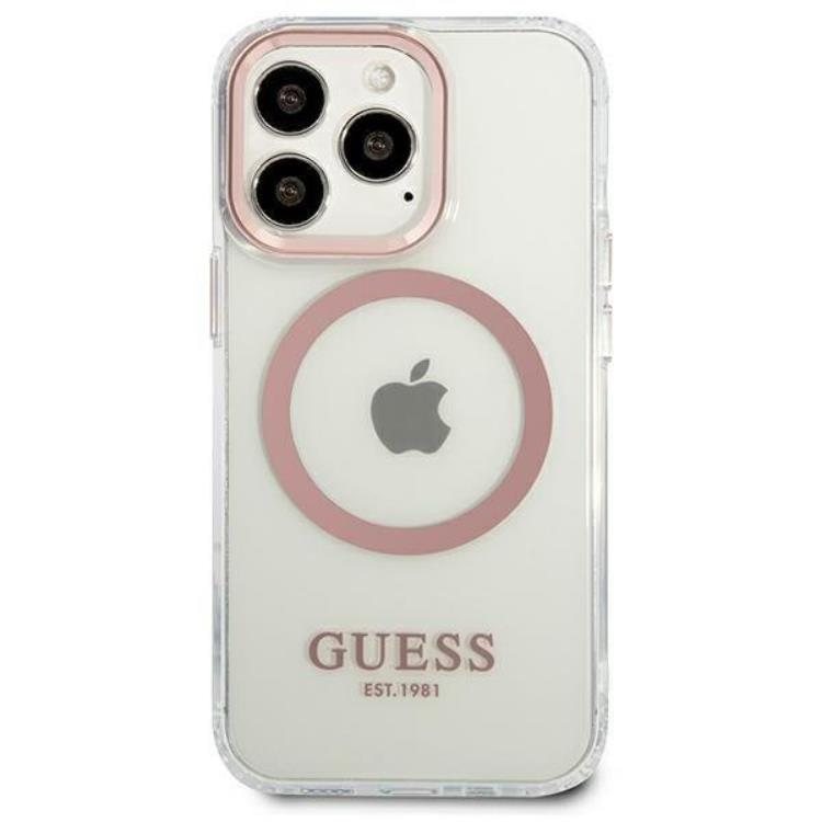 Guess Guess iPhone 13 Pro Skal Magsafe Metal Outline - Rosa