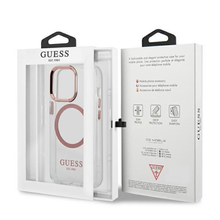 Guess Guess iPhone 13 Pro Skal Magsafe Metal Outline - Rosa