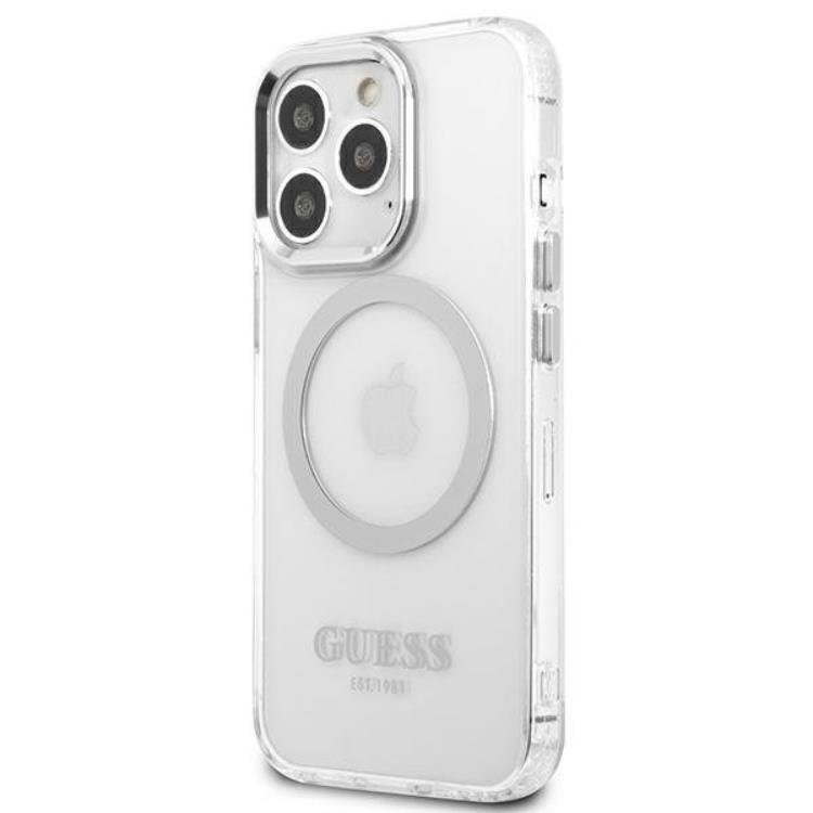 Guess Guess iPhone 13 Pro Skal Magsafe Metal Outline - Silver
