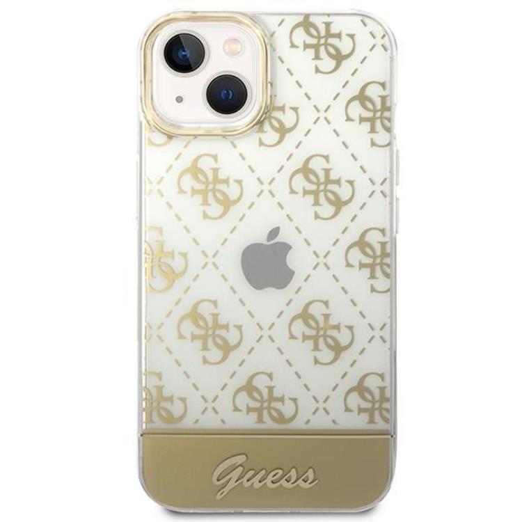 Guess GUESS iPhone 14 Plus Skal Pattern Script - Guld