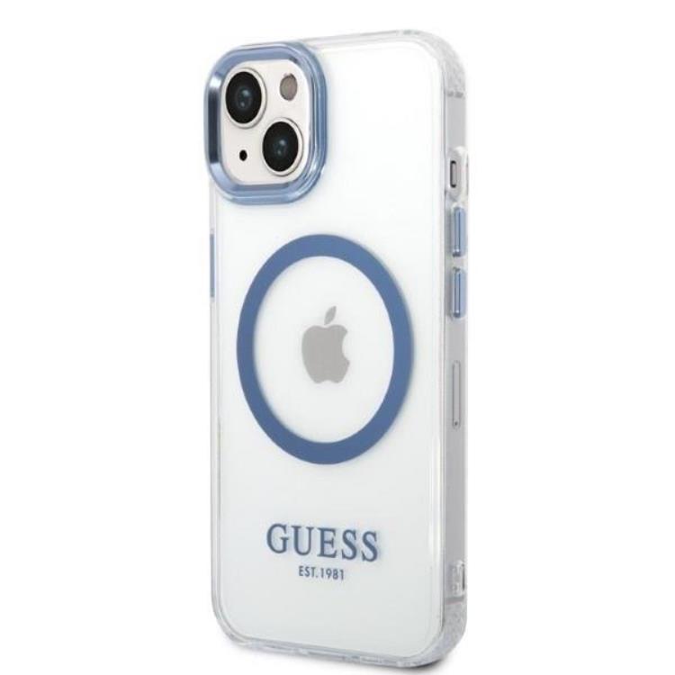Guess GUESS iPhone 14 Plus Skal Magsafe Metal Outline - Blå