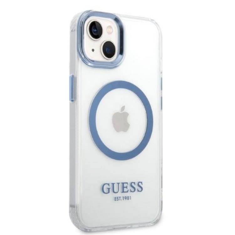 Guess GUESS iPhone 14 Plus Skal Magsafe Metal Outline - Blå