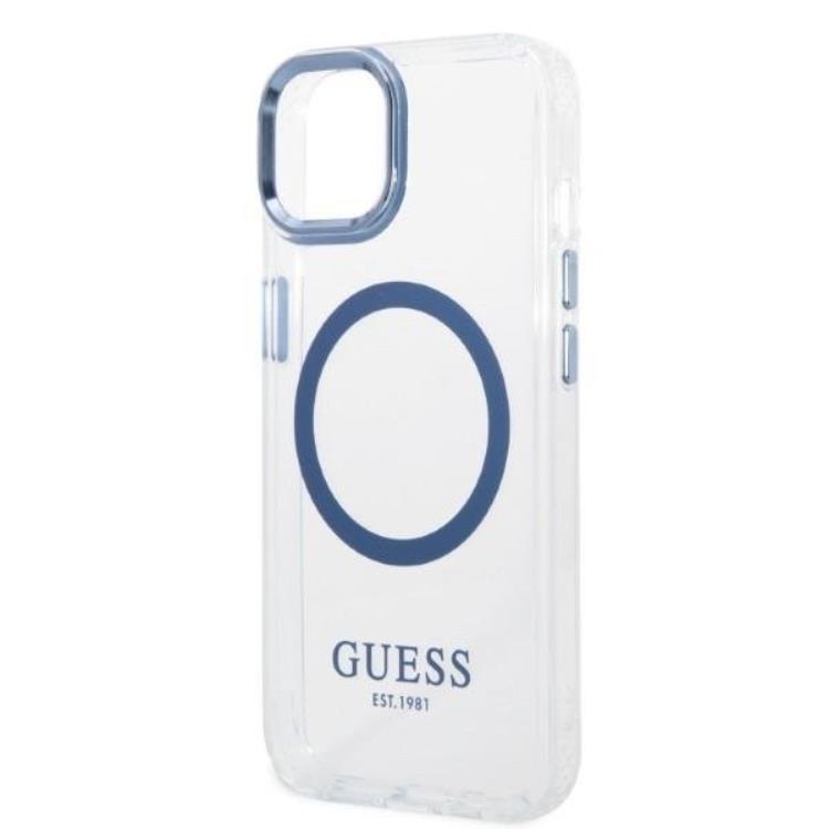 Guess GUESS iPhone 14 Plus Skal Magsafe Metal Outline - Blå