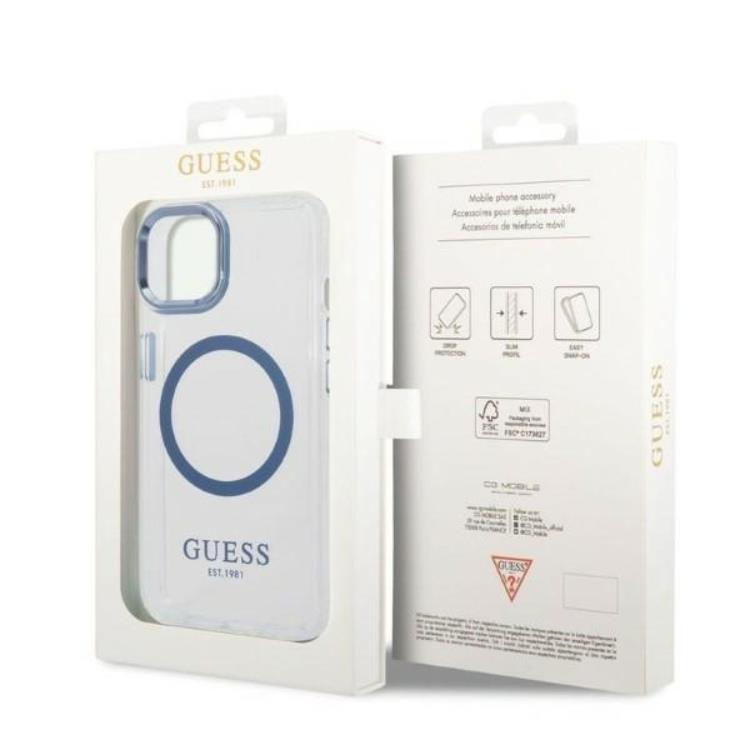 Guess GUESS iPhone 14 Plus Skal Magsafe Metal Outline - Blå