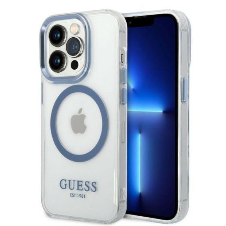 Guess GUESS iPhone 14 Pro Skal Magsafe Metal Outline - Blå
