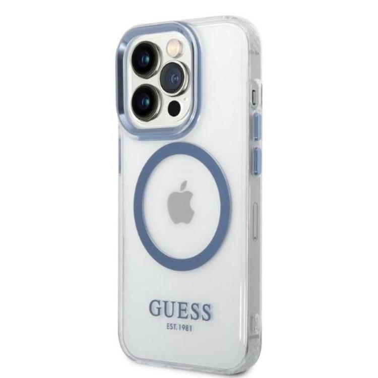 Guess GUESS iPhone 14 Pro Skal Magsafe Metal Outline - Blå