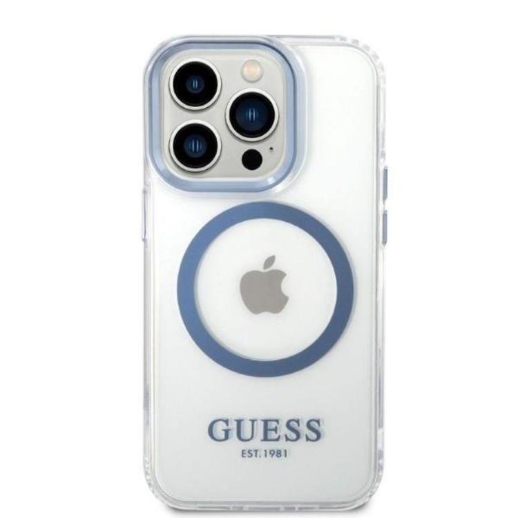 Guess GUESS iPhone 14 Pro Skal Magsafe Metal Outline - Blå