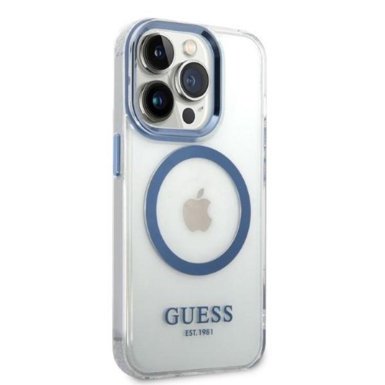 Guess GUESS iPhone 14 Pro Skal Magsafe Metal Outline - Blå