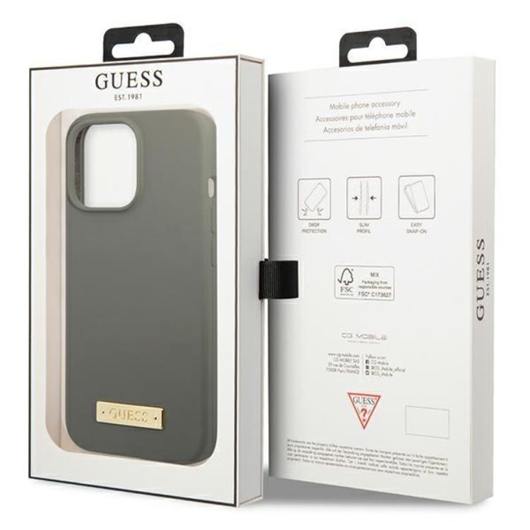 Guess Guess iPhone 13 Pro Skal MagSafe Silicone Logo Plate - Grå