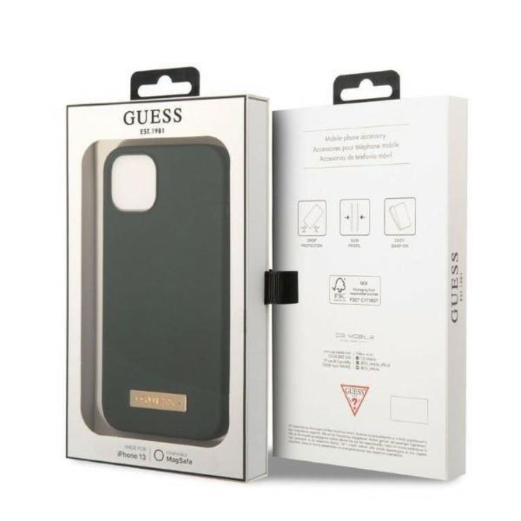 Guess Guess iPhone 13 Skal MagSafe Silicone Logo Plate - Khaki