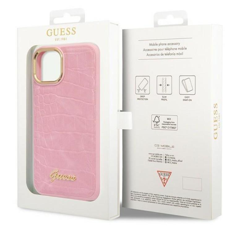 Guess GUESS iPhone 14 Plus Skal Croco Collection - Rosa