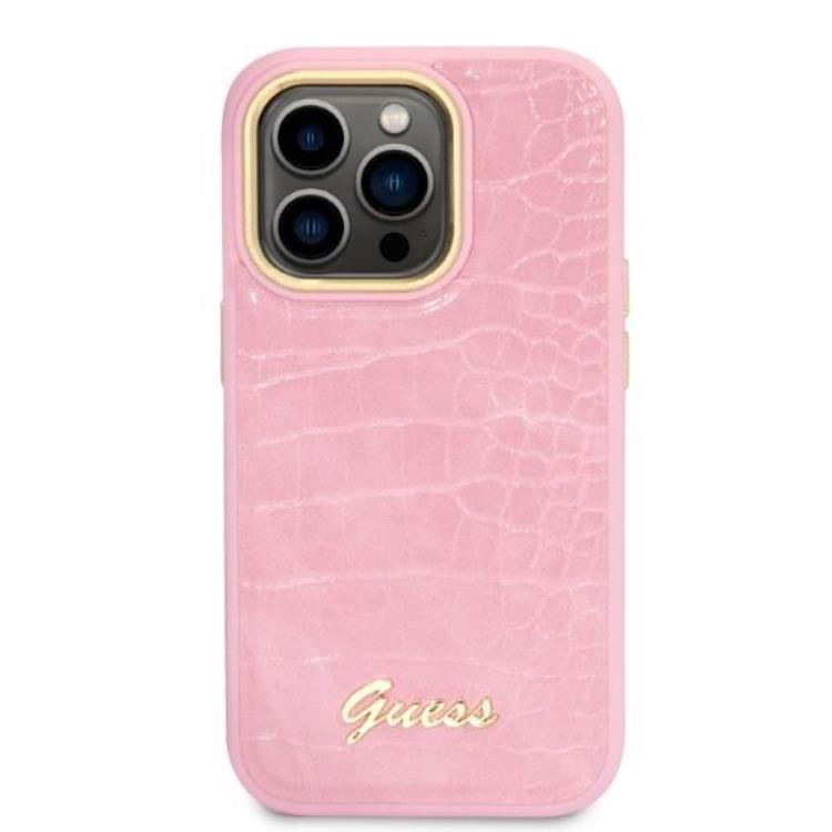 Guess GUESS iPhone 14 Pro Skal Croco Collection - Rosa