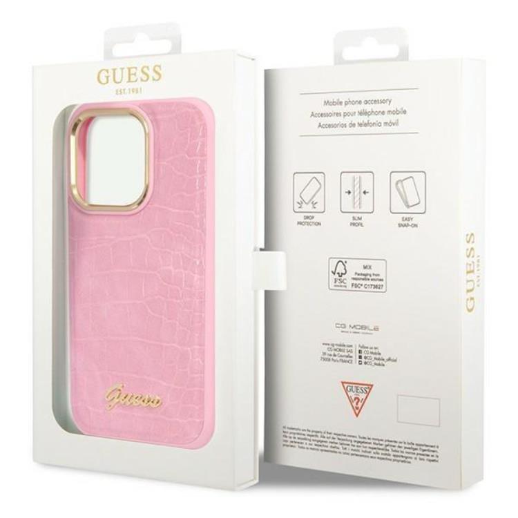 Guess GUESS iPhone 14 Pro Skal Croco Collection - Rosa