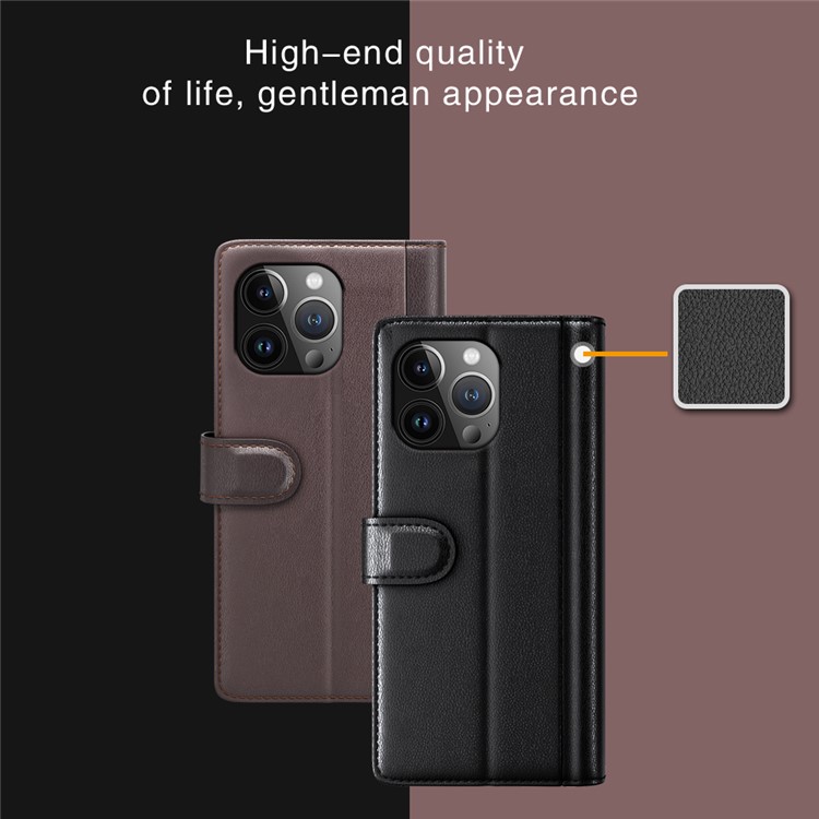 OEM iPhone 15 Pro Max Plånboksfodral Äkta Läder Anti-Dust - Brun