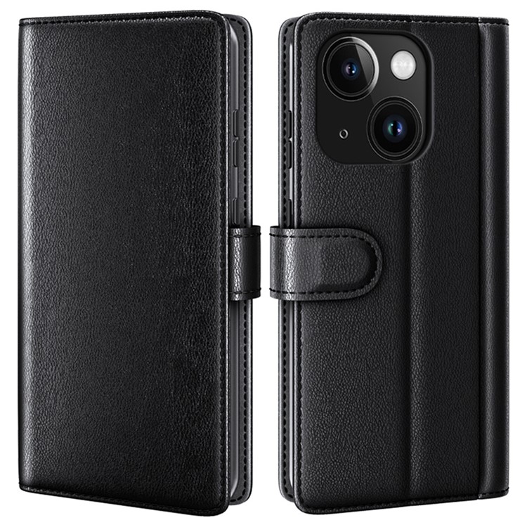 OEM iPhone 15 Plus Plånboksfodral Äkta Läder Anti-Dust - Svart