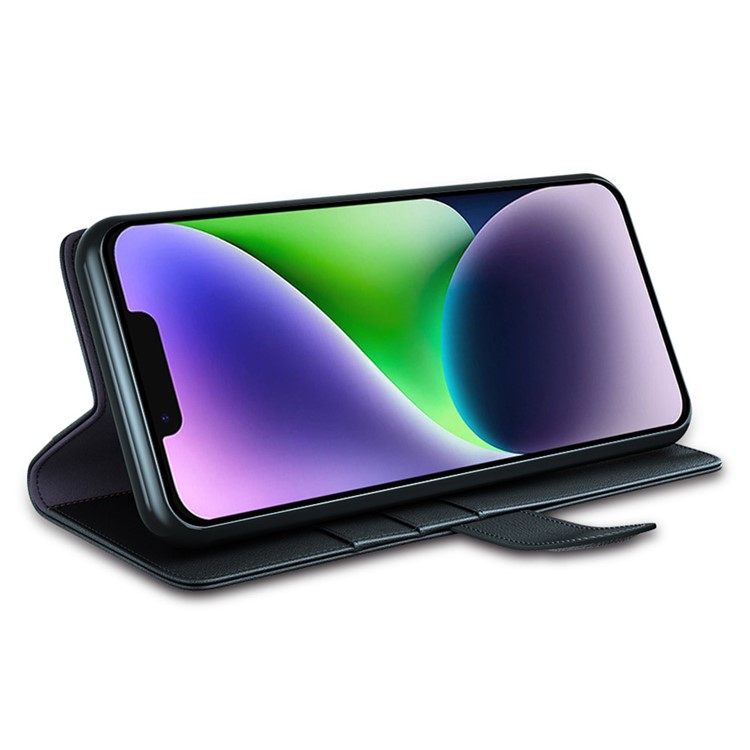 OEM iPhone 15 Plus Plånboksfodral Äkta Läder Anti-Dust - Svart