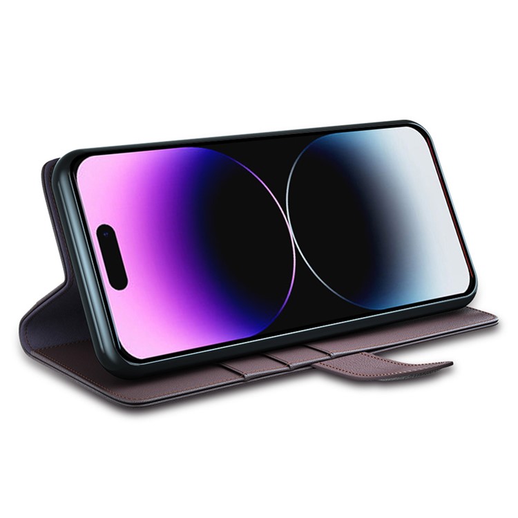 OEM iPhone 15 Pro Plånboksfodral Äkta Läder Anti-Dust - Brun